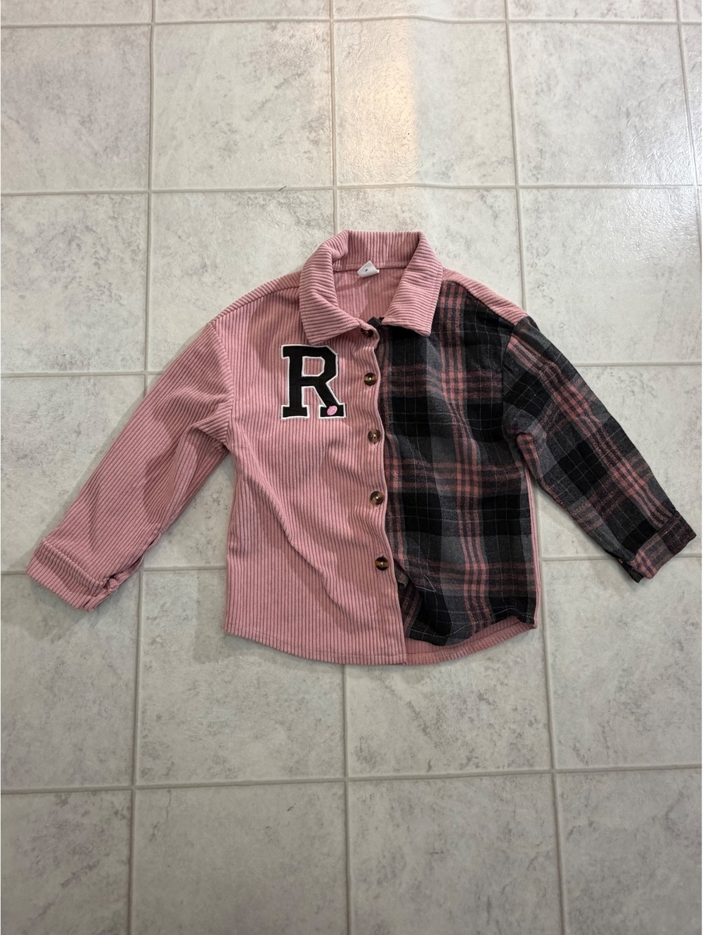 SHEIN pink and plaid button front shirt